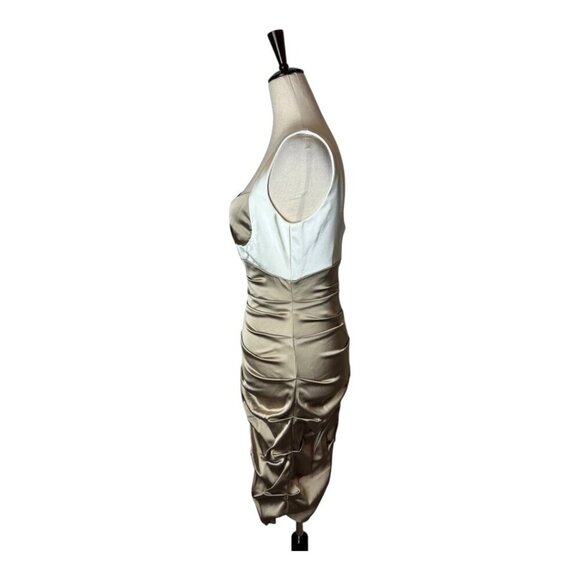 Xscape Dress Women 8‎ Ivory Tan Sweetheart Neck Ruched Mini Party Cocktail - Picture 3 of 10